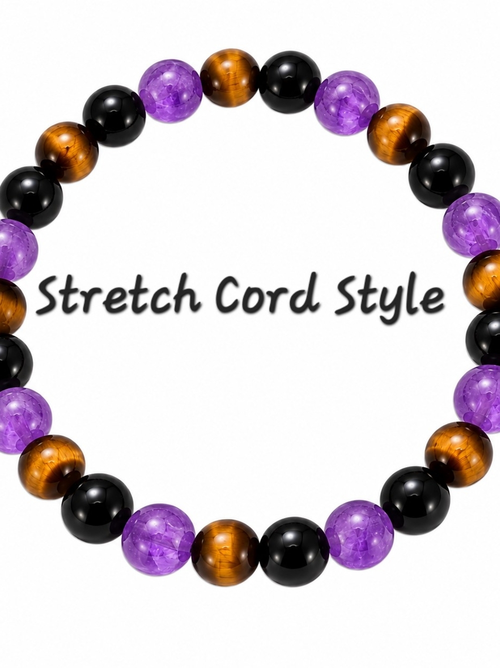 Na'auao Bracelet- 6mm Amethyst & Obsidian, 4.5mm Tigers Eye - Stretch Cord Style